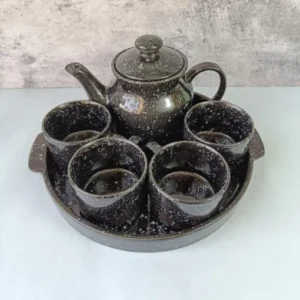 Ceramic Tea Set of 4 Cups With Kettle and Tray